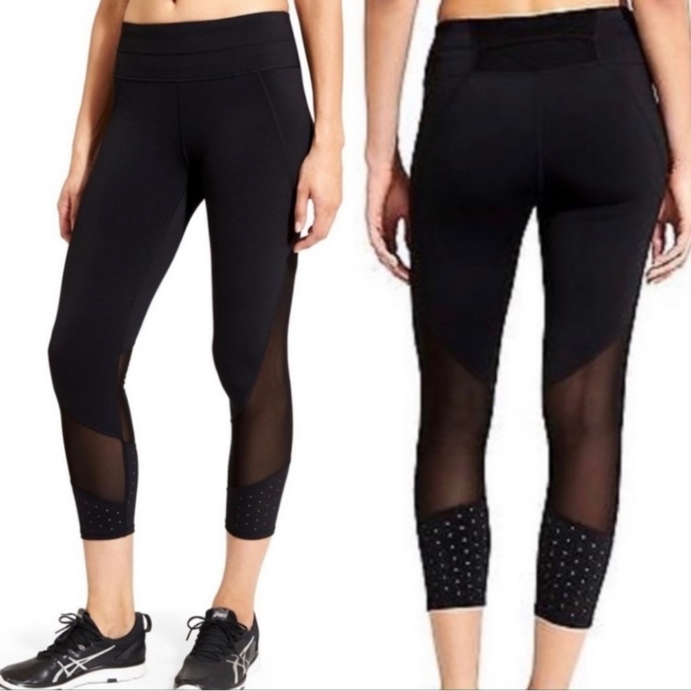 Athleta Black Mesh Perforated Sonar Stretch Capri Compression Leggings Size S